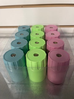 Display of 12 SIMPLE pencil sharpeners in recycled metal PASTEL
