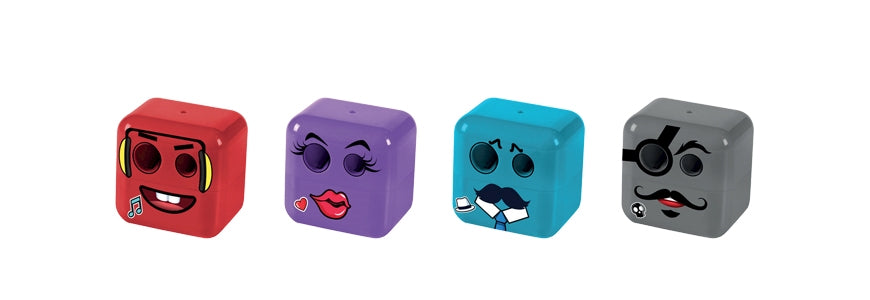 Display of 24 patterned DOUBLE cube pencil sharpeners