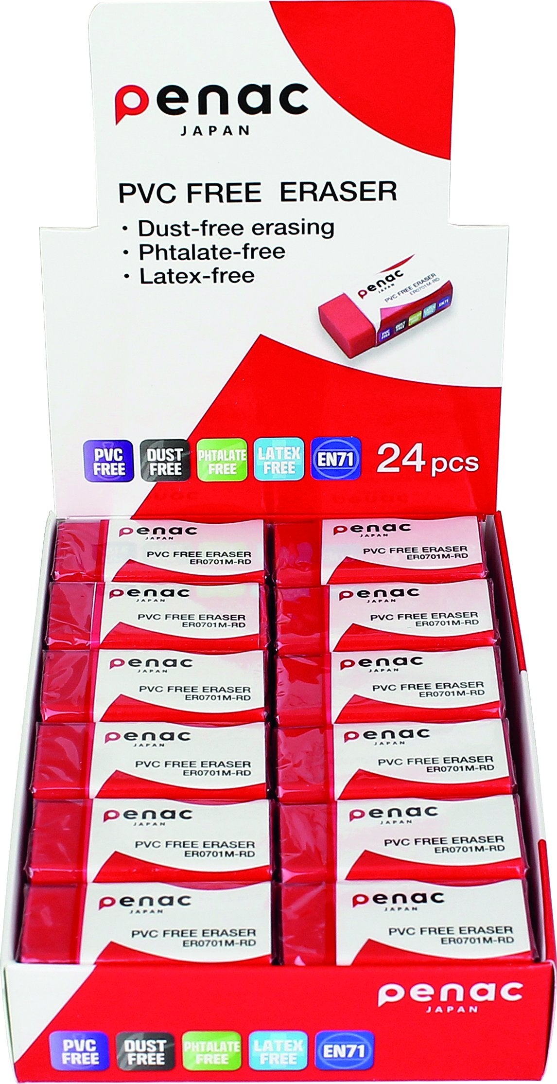 Présentoir de 24 gommes à effacer premium Rouge Medium