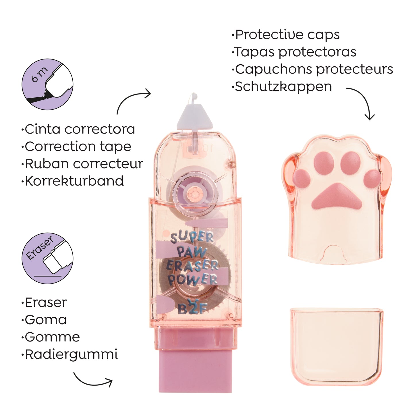 Présentoir de 20 correcteurs et effaces 2 en 1 pattes de chat Paw-fect