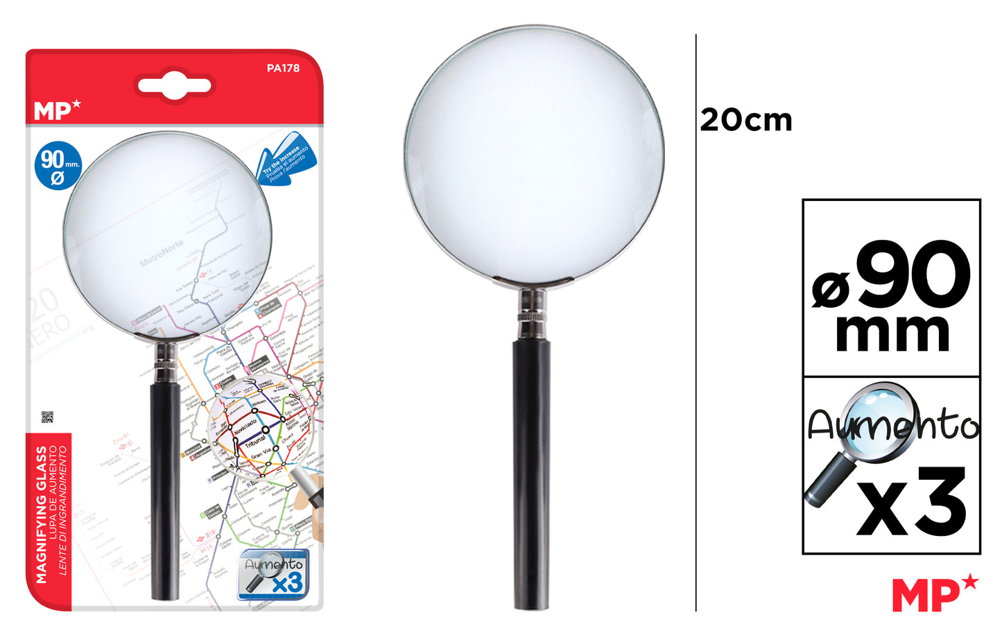 Loupe ronde en métal 90mm (zoom 3X)