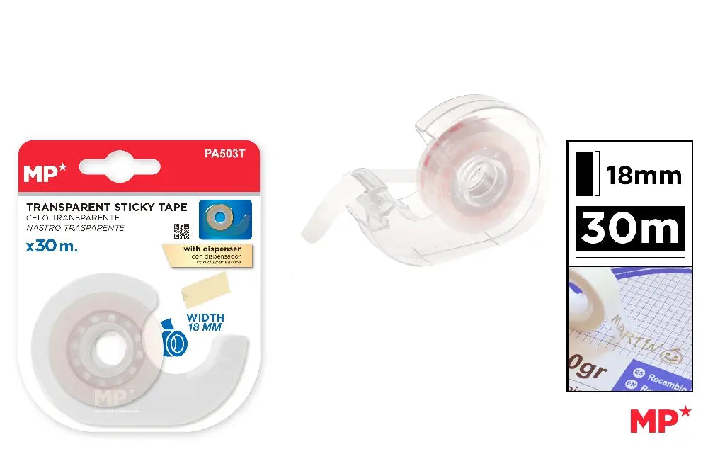 Ruban adhésif transparent avec dévidoir 18mm