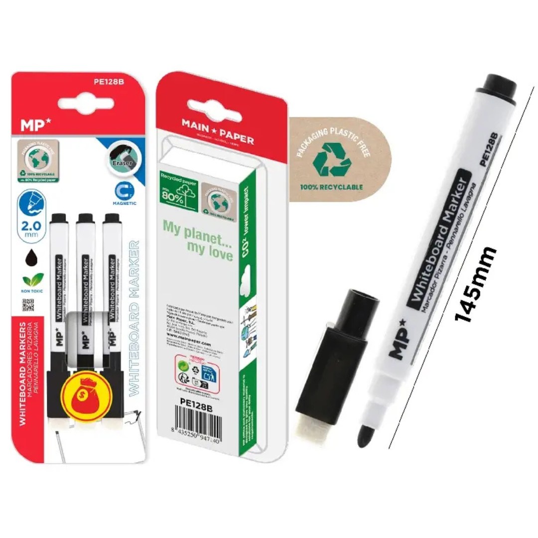 Emballage de 3 marqueurs effaçables à sec - Noir