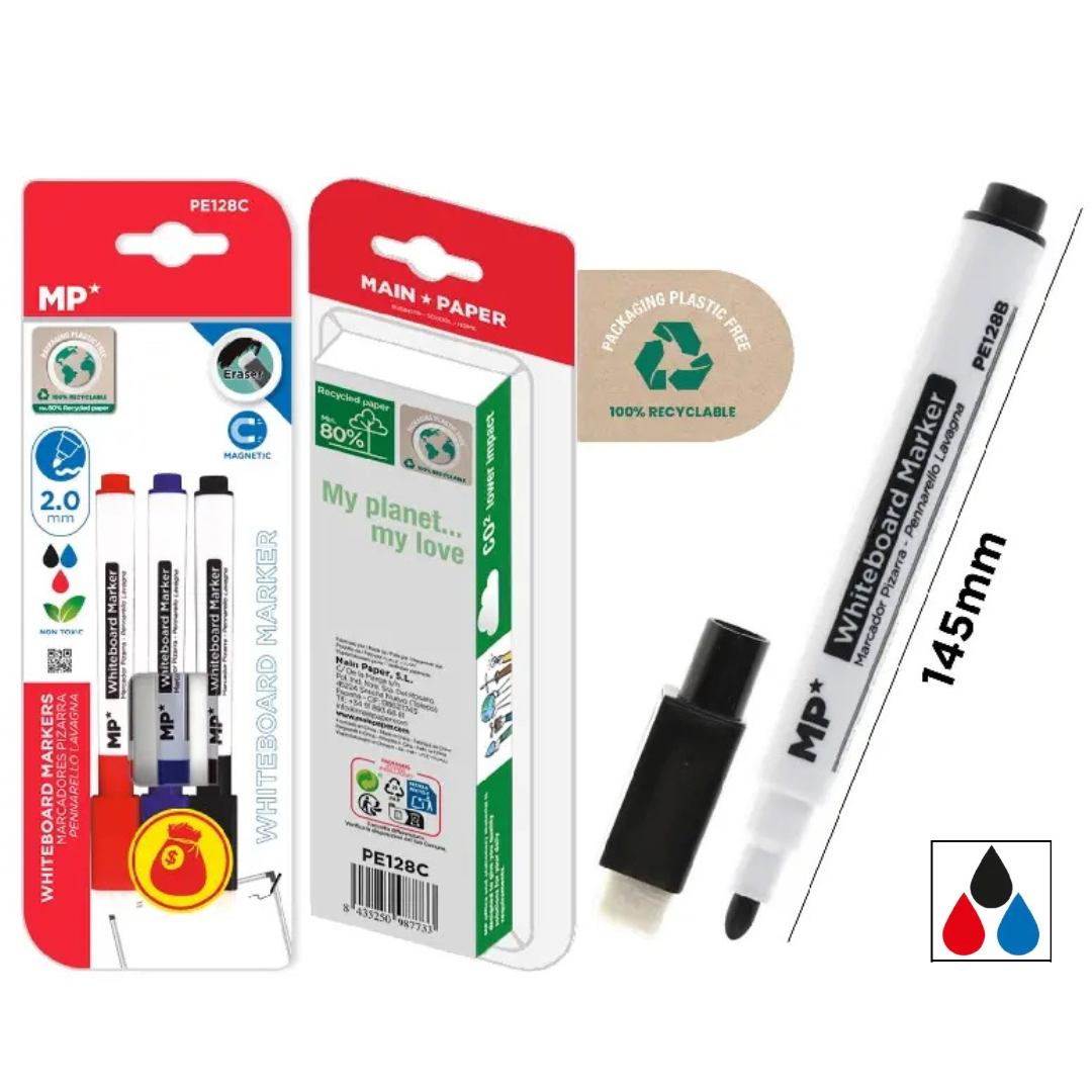 Emballage de 3 marqueurs effaçables à sec - Noir/Bleu/Rouge