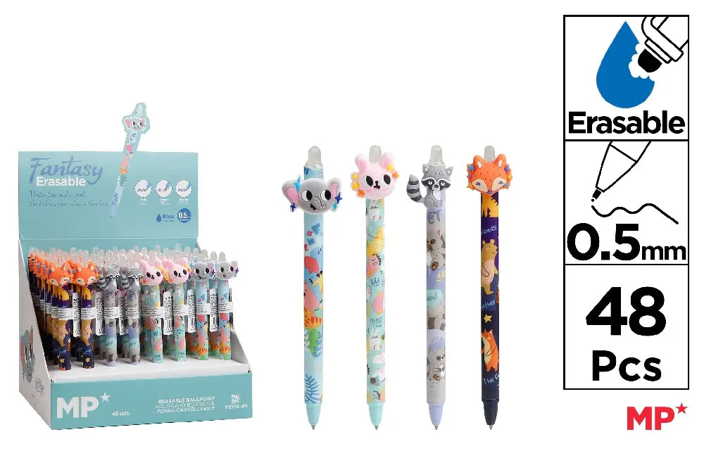 Display of 48 erasable ballpoint pens 0.5mm ANIMALS