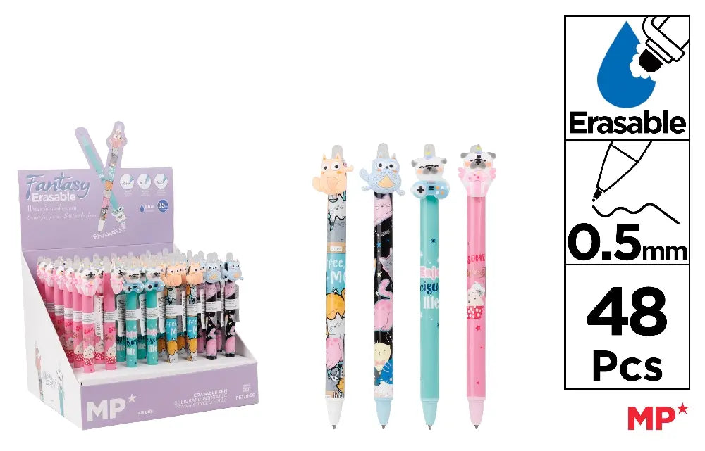 Display of 48 erasable ballpoint pens 0.5mm CAT/DOG