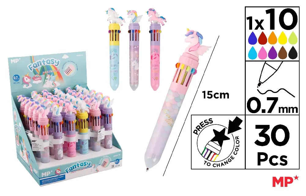 Présentoir de 30 stylos 10 couleurs 0.7mm LICORNE