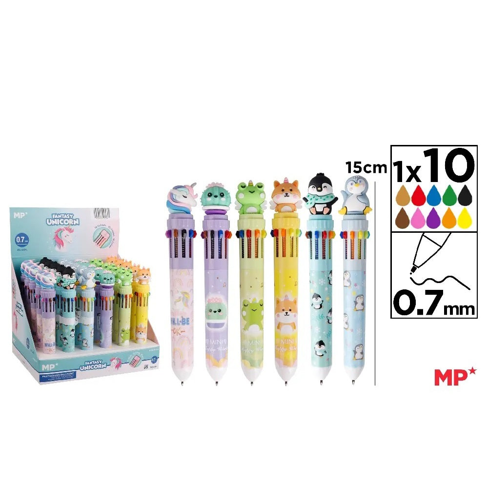 Display of 30 pens 10 colors 0.7mm CUTE ANIMALS