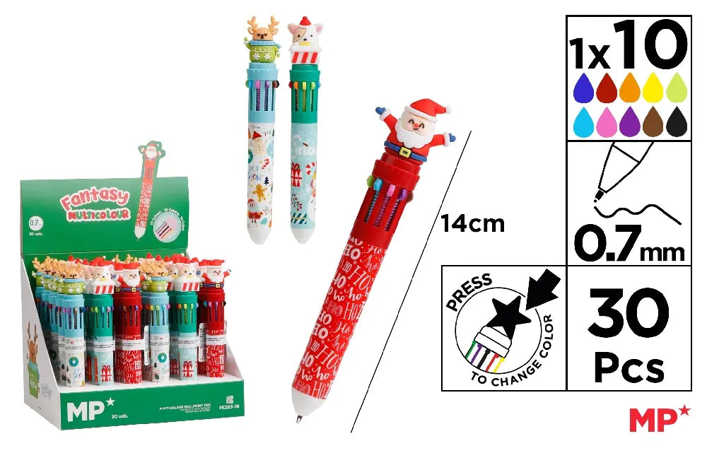 Display of 30 pens 10 colors 0.7mm CHRISTMAS