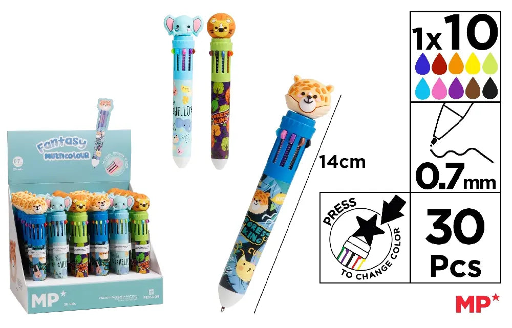 Display of 30 pens 10 colors 0.7mm SAFARI