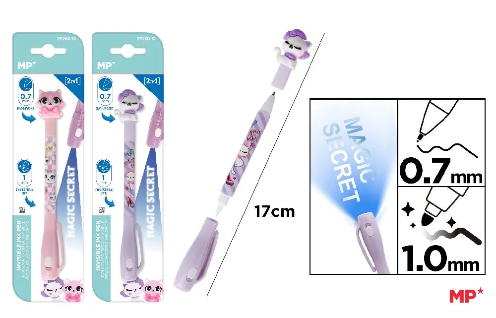 Stylo à encre bleue et encre invisible magique 2 en 1 CHAT