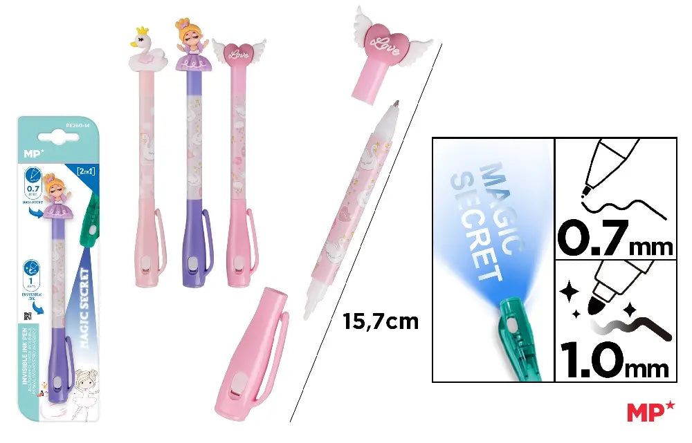 Stylo à encre bleue et encre invisible magique 2 en 1 PRINCESSE