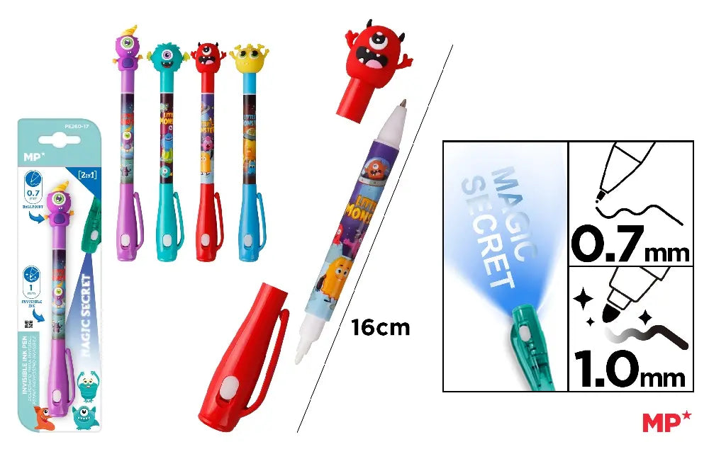 Stylo à encre bleue et encre invisible magique 2 en 1 MONSTRE