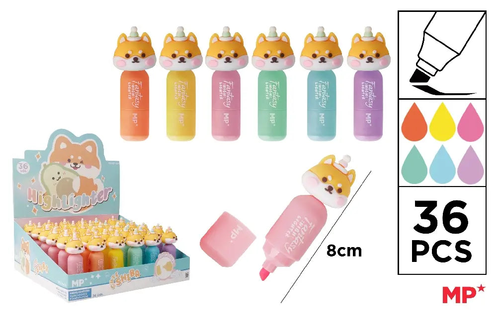 Display of 36 mini highlighters - Kawaii