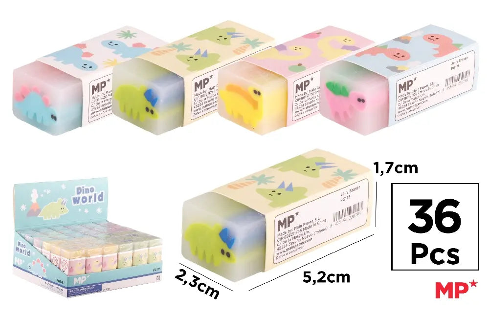 Présentoir de 36 effaces jelly - Dinosaure