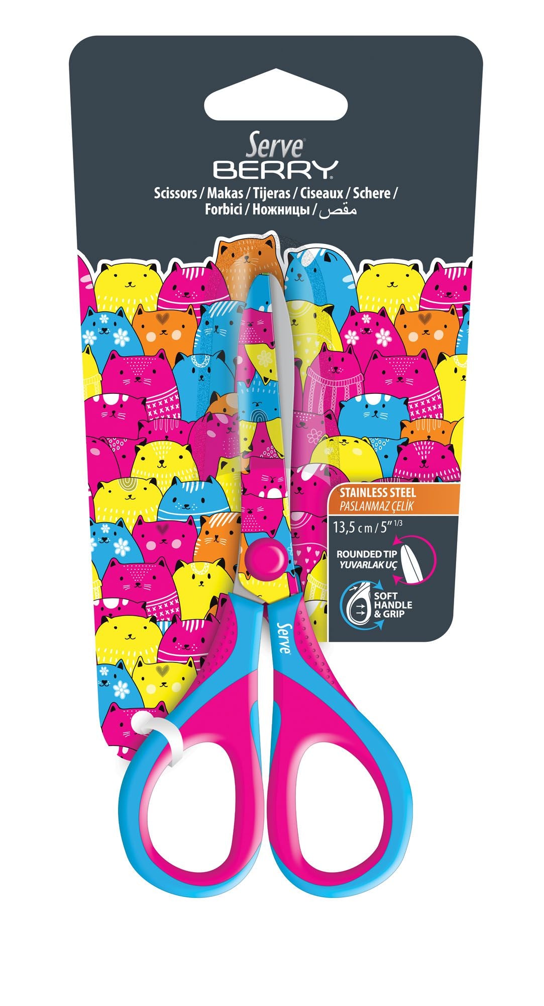 Ciseau 13.5cm BERRY CHAT NÉON