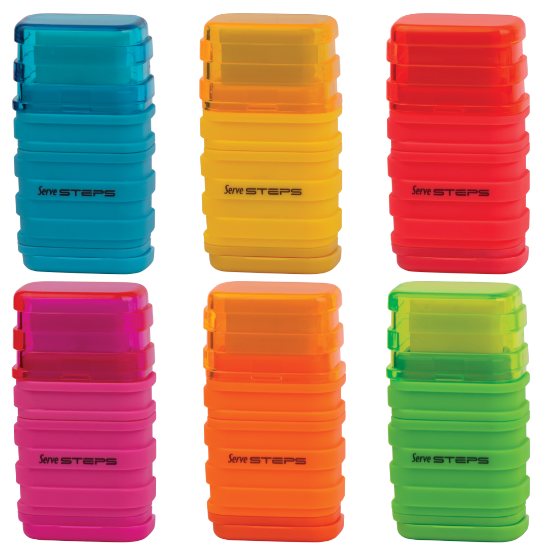 Display of 24 DOUBLE pencil sharpeners with STEPS eraser