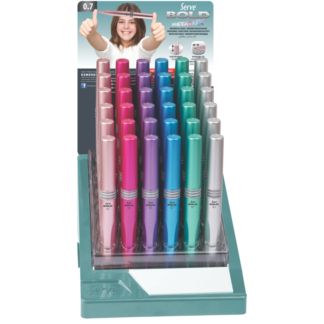 Display of 36 Mechanical pencils 0.7mm Bold METALLIC