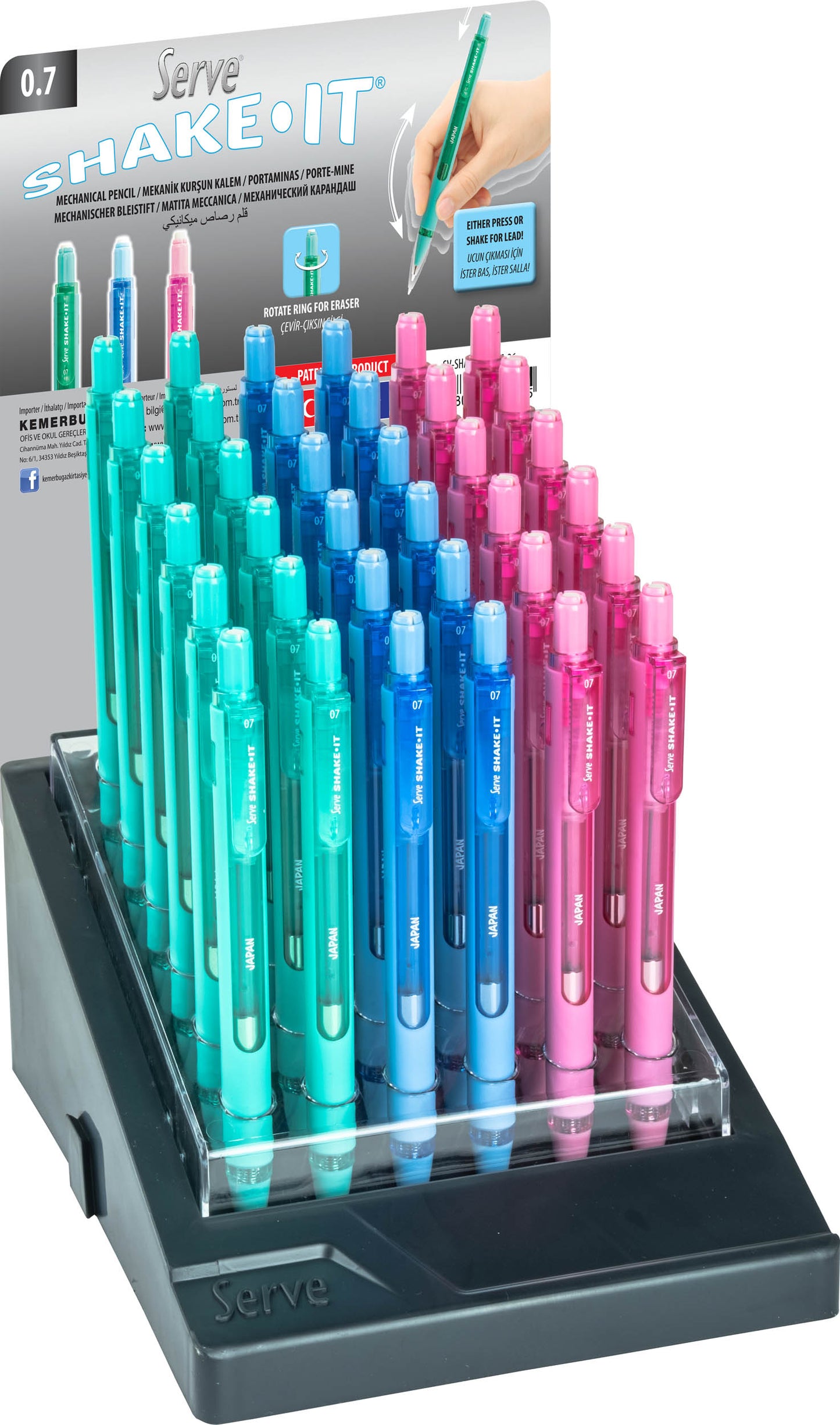 Display of 36 Shake-it 0.7mm PASTEL mechanical pencils