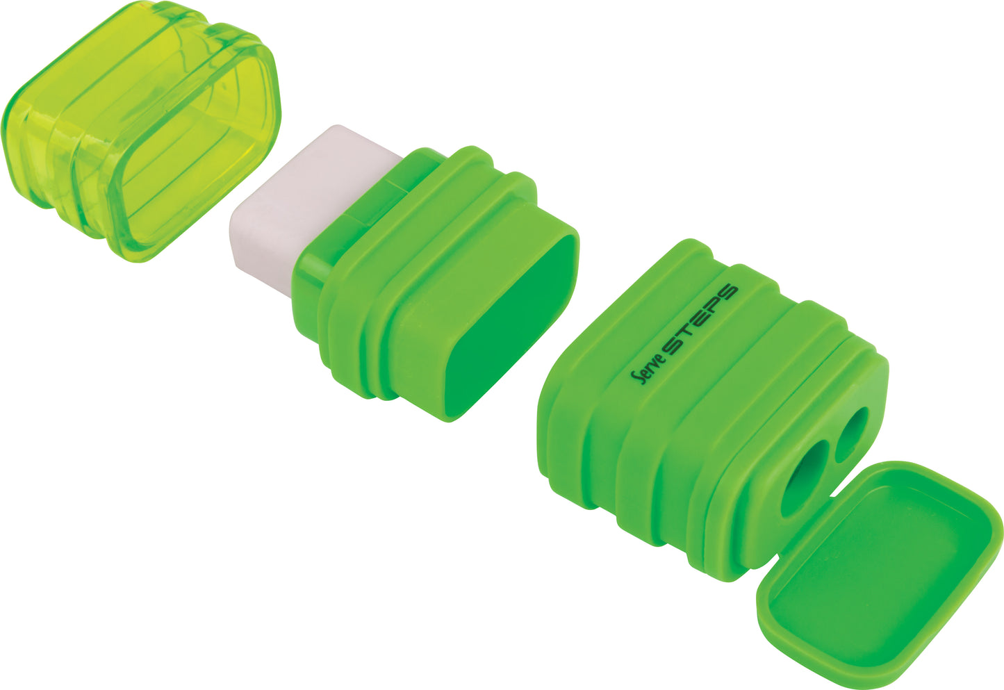 Display of 24 DOUBLE pencil sharpeners with STEPS eraser