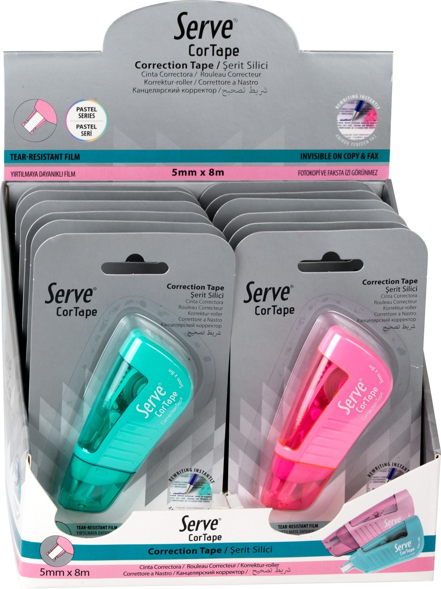 Présentoir de 12 rubans correcteurs dévidoir PASTEL