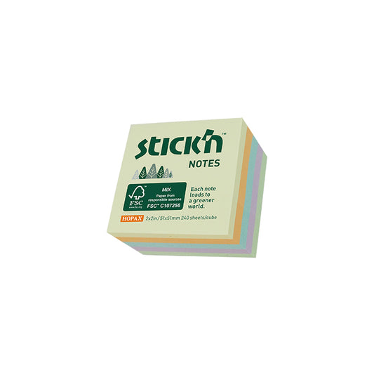 Cube de 240 feuillets adhésifs 2x2 PASTEL (Certifié FSC™)