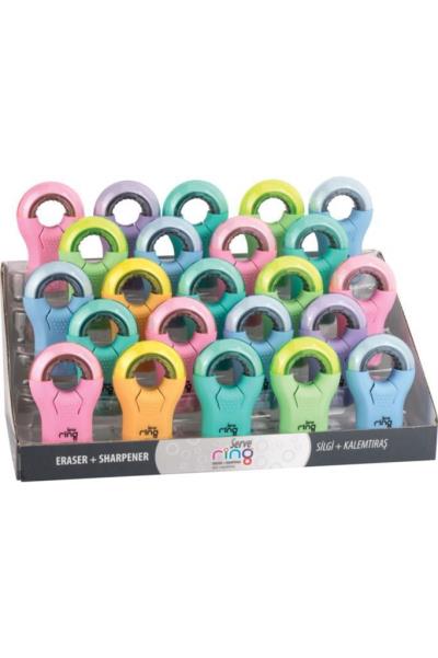 Display of 23 SIMPLE pencil sharpeners with RING PASTEL eraser
