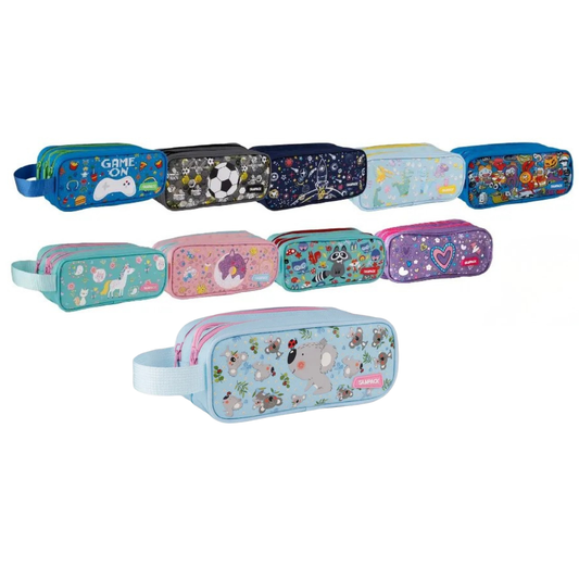 Étui à crayons à 3 compartiments (modèles variés)