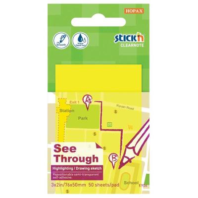 Translucent adhesive notes of 50 sheets 2 x 3 or 3 x 3