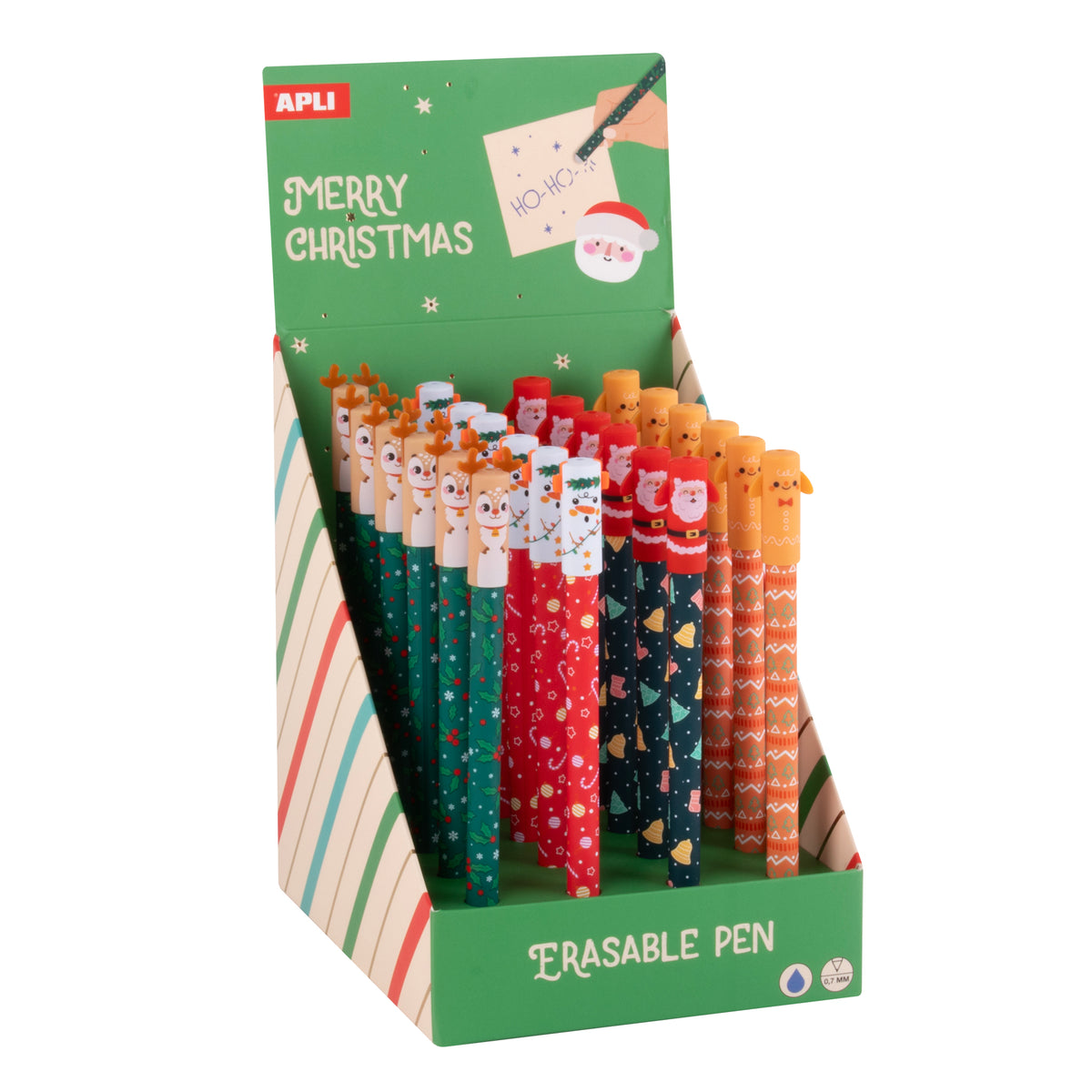Présentoir de 24 stylos effaçables encre bleue - Noël