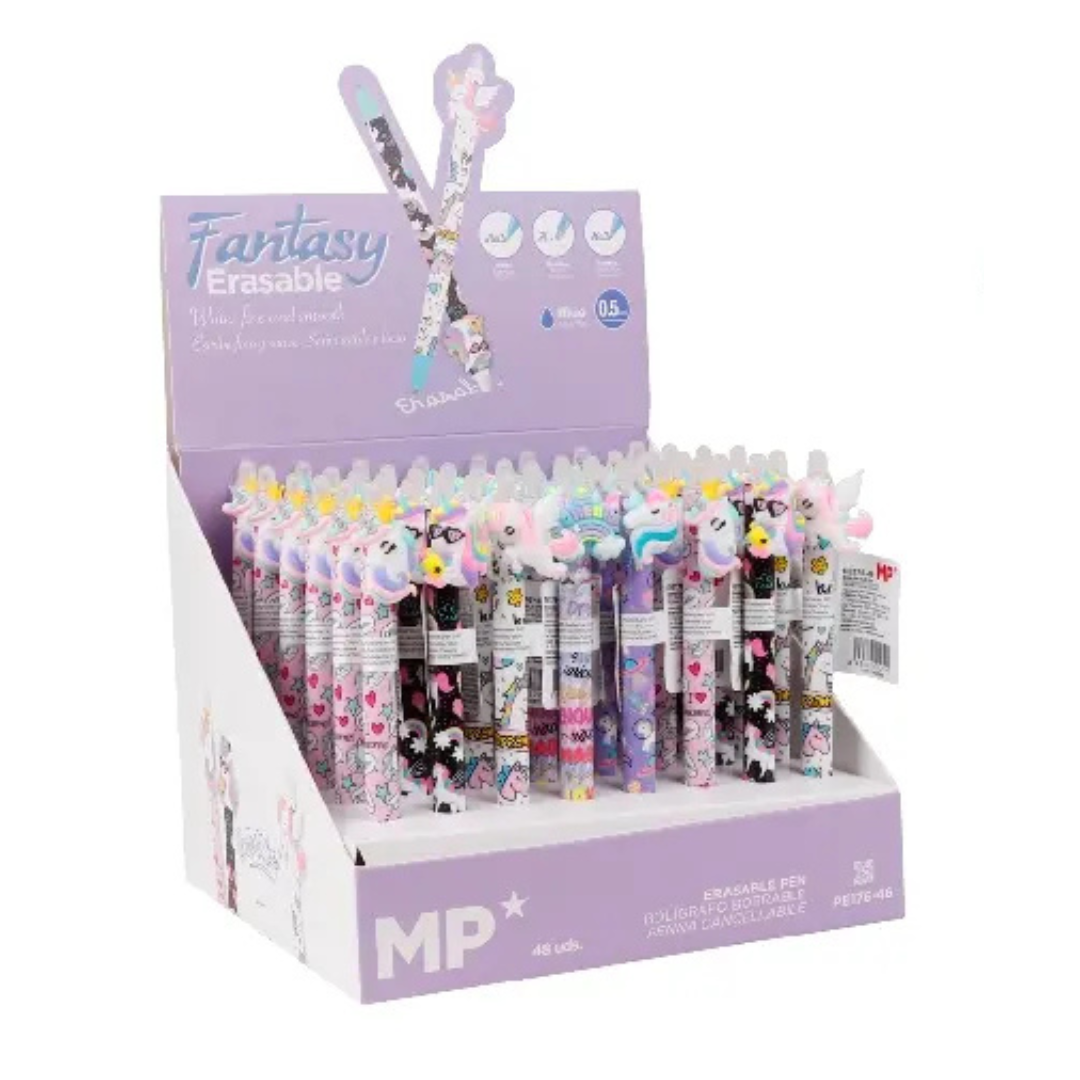 Présentoir de 48 stylos à billes effaçables 0.5mm - Licornes