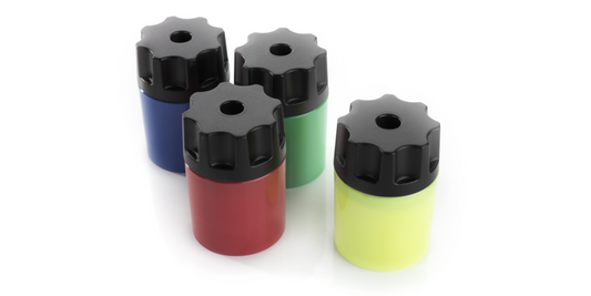 Display of 10 SIMPLE pencil sharpeners in various colors
