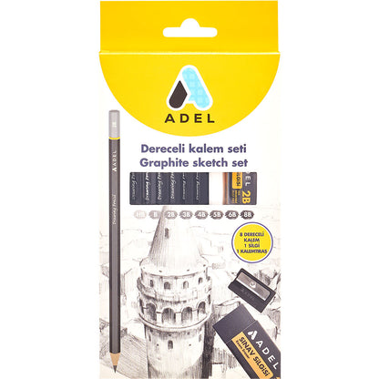 Ensemble de 8 crayons graphites + efface et taille-crayon