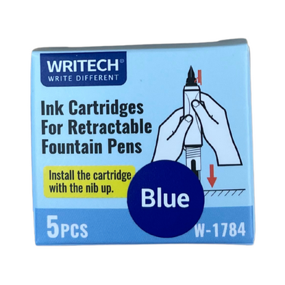 Retractable Fountain Pen + 5 Ink Cartridges (Black Ink)