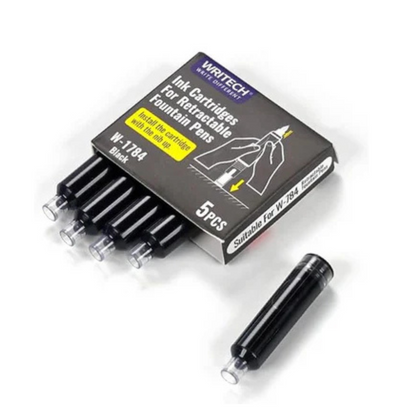 Retractable Fountain Pen + 5 Ink Cartridges (Black Ink)