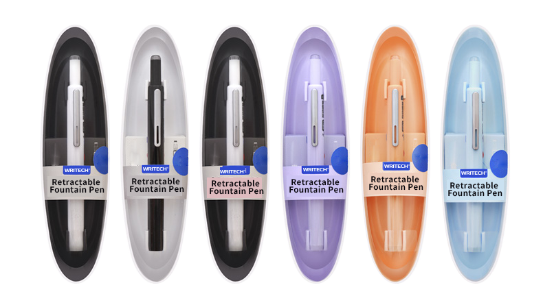 Retractable Fountain Pen + 5 Ink Cartridges (Black Ink)
