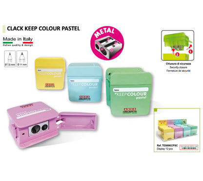 Présentoir de 12 taille-crayons DOUBLE métal CLACK PASTEL