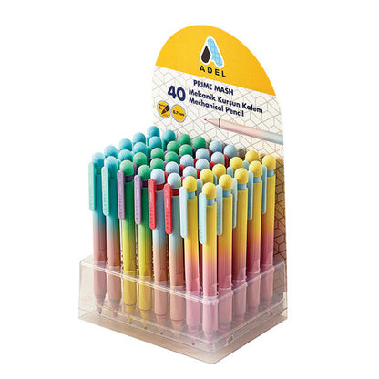 Présentoir de 60 porte-mines Adel 0.7mm Auto Prime DÉGRADÉE PASTEL