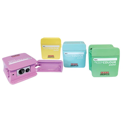 Présentoir de 12 taille-crayons DOUBLE métal CLACK PASTEL