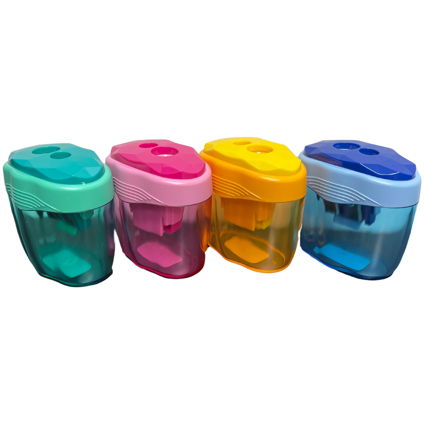 Présentoir de 12 tailles-crayons DOUBLE plastique (couleurs variées)