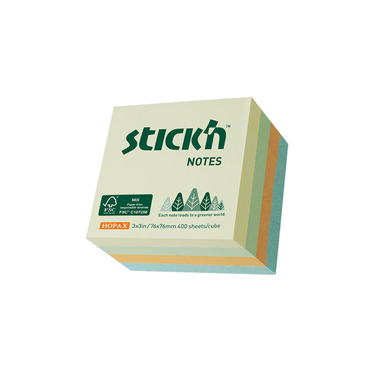 Cube de 400 feuillets adhésifs 3x3 PASTEL (Certifié FSC™)