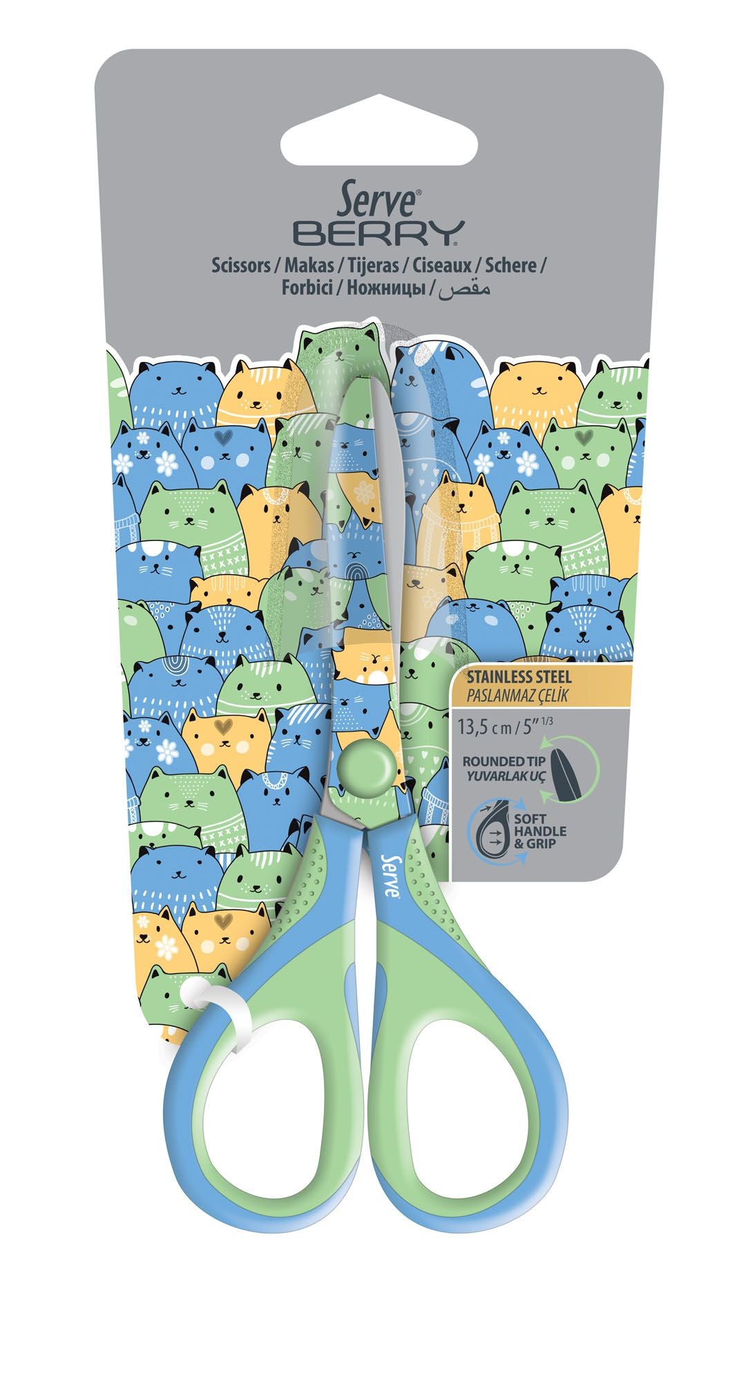 Scissor 13.5cm BERRY CHAT PASTEL Blue/Green or Pink/Blue