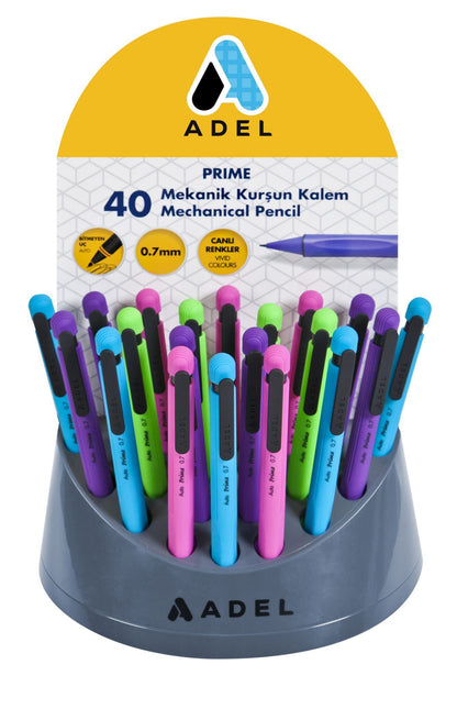 Présentoir de 60 porte-mines Adel 0.5mm Auto Prime (couleurs variées)