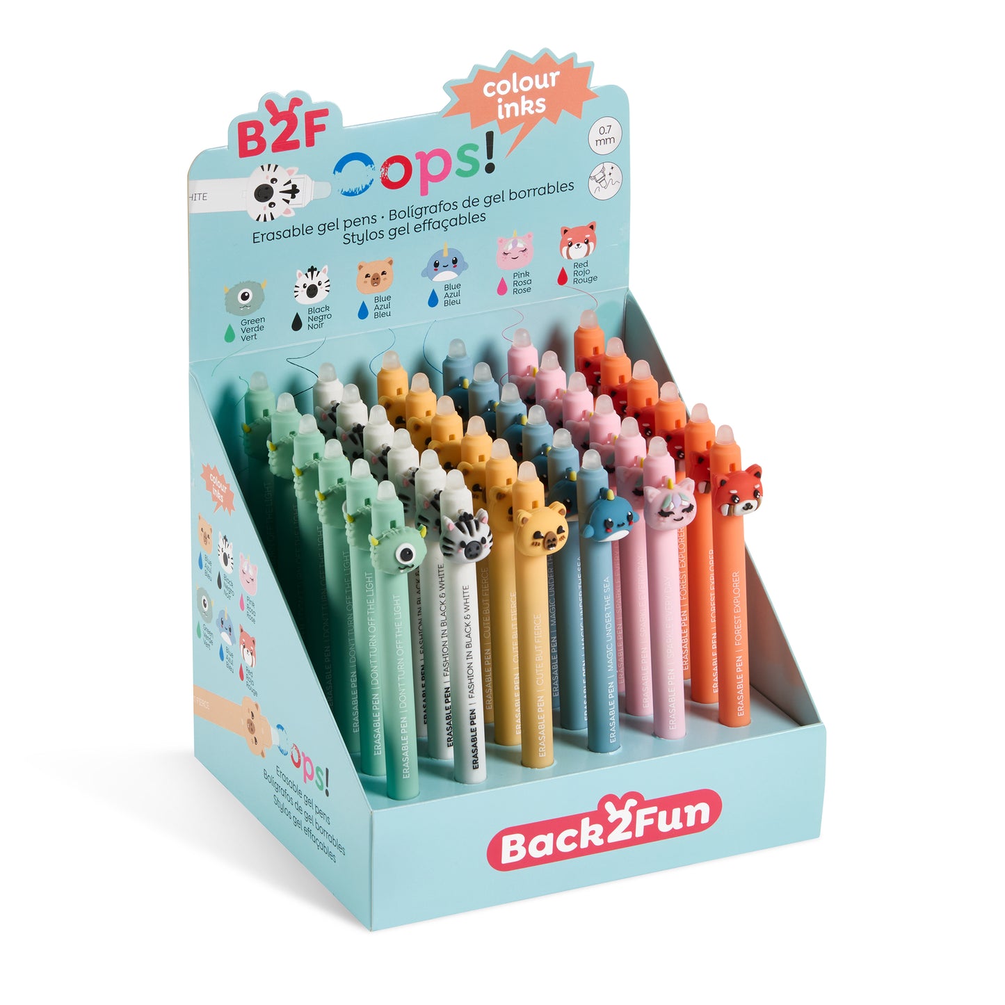 Présentoir de 36 stylos effaçables 0.7mm - Oops (encre de couleur)