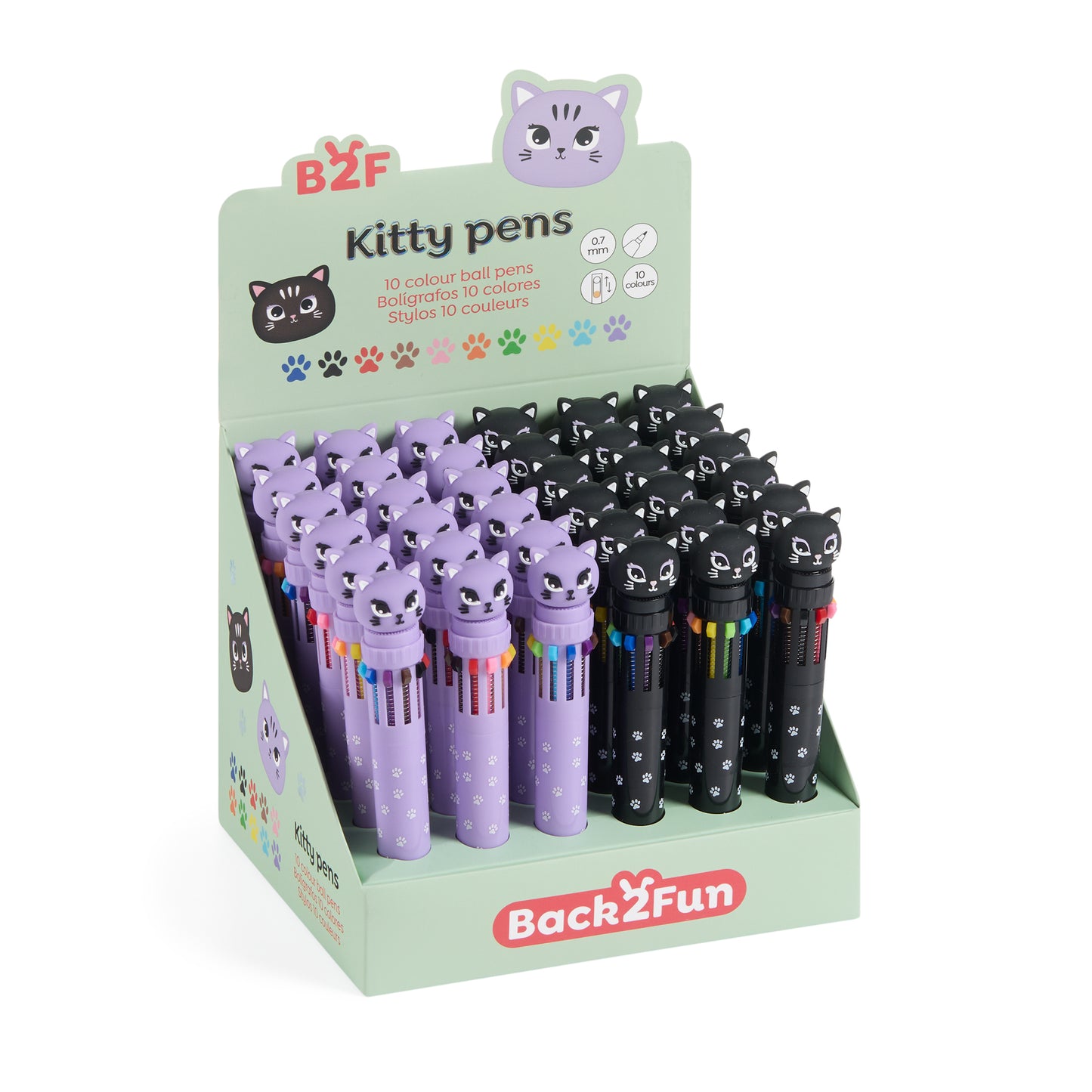 Présentoir de 36 stylos 10 couleurs - Chat