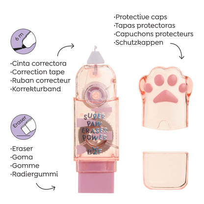 Présentoir de 20 correcteurs et effaces 2 en 1 pattes de chat Paw-fect