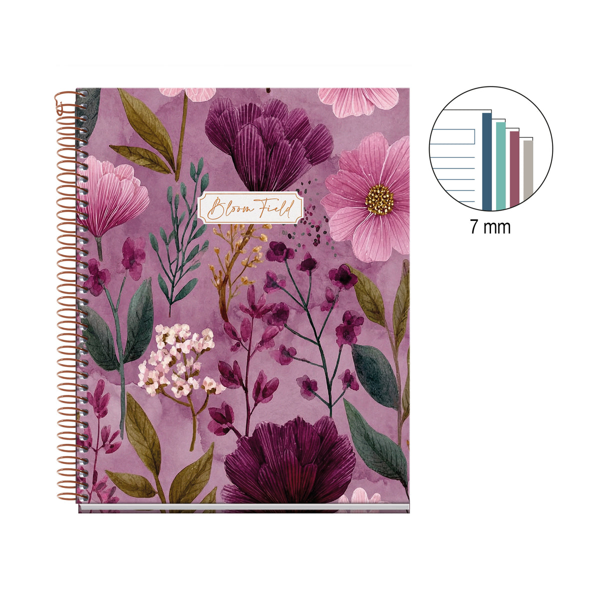 Cahier ligné à spirale A5 – Bloom Field (rose)