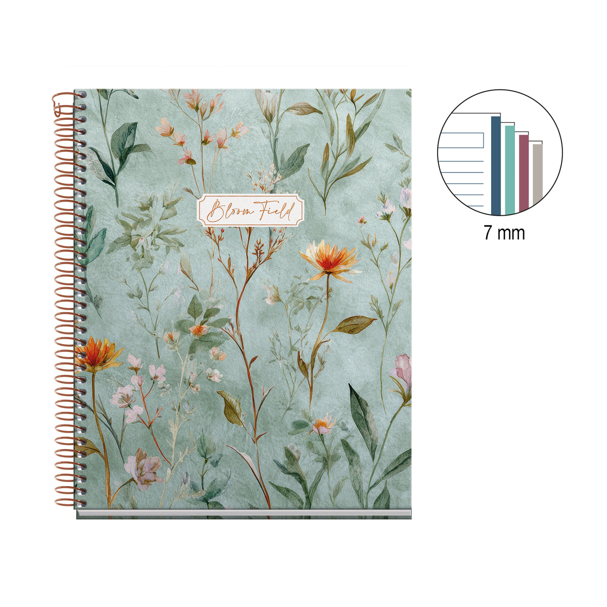 Cahier ligné à spirale A5 – Bloom Field (vert)