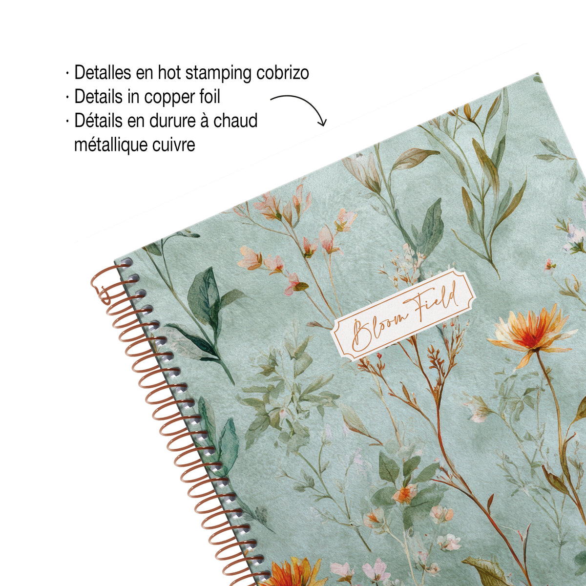 Cahier ligné à spirale A5 – Bloom Field (vert)