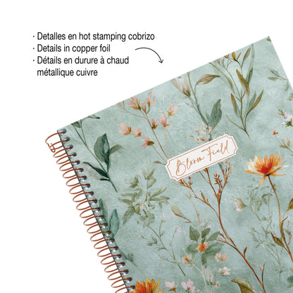 Cahier ligné à spirale A5 – Bloom Field (vert)
